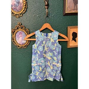 Lilly Pulitzer Size 6 Kids Shift Dress Blue Yellow White Floral Vintage